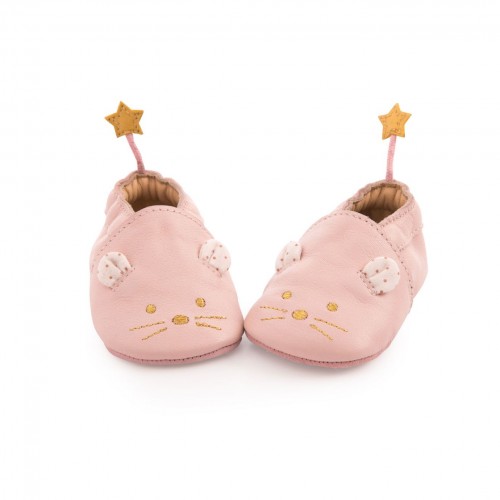 Chaussons cuir souris rose Il était une fois 12/18 mois
