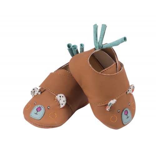 Chaussons cuir ours brun Les Jolis trop beaux 6/12 mois