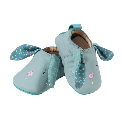 Chaussons cuir lapin bleu Les Jolis trop beaux 12/18 mois