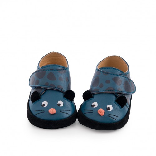 Chaussons cuir panthère bleu Dans la jungle 12/18 mois
