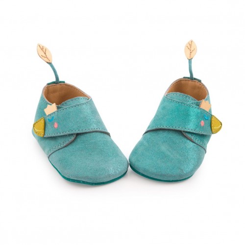 Chaussons cuir oie bleu Le voyage d'Olga 6/12 mois