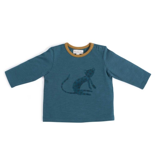 Camille Tee-Shirt Bleu Motif Guépard Sous Mon Baobab Moulin Roty