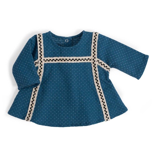 Carla Blouse Jacquard Bleu Pois Blancs Sous Mon Baobab Moulin Roty