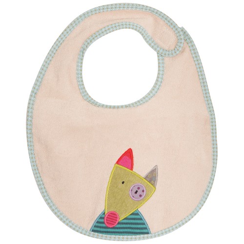 Bavoir beige loup Jolis pas beaux