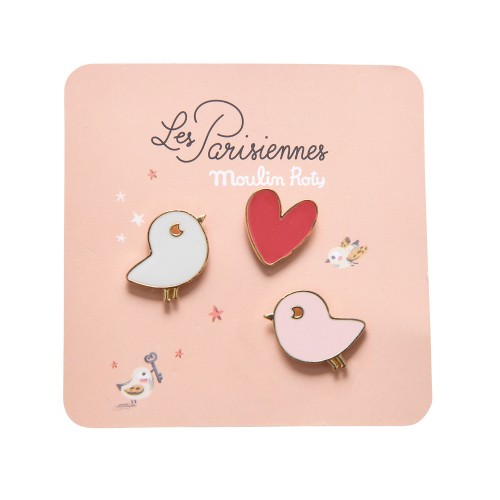 Set de 3 pin's laqués oiseaux Les Parisiennes