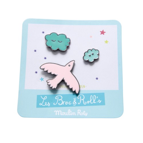 Set de 3 pin's laqués oiseau Les Broc'n Rolls