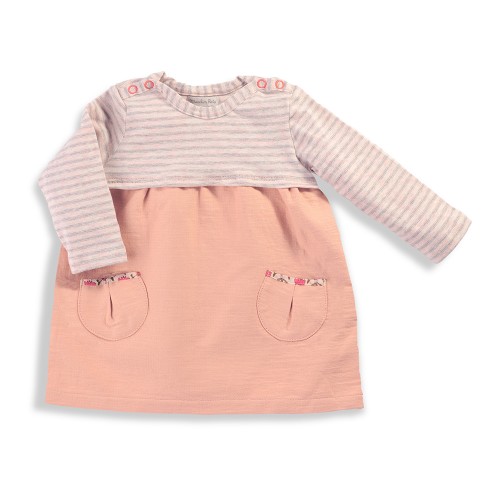 NORA Robe rose rayé gris/rose Les Tartempois 23m