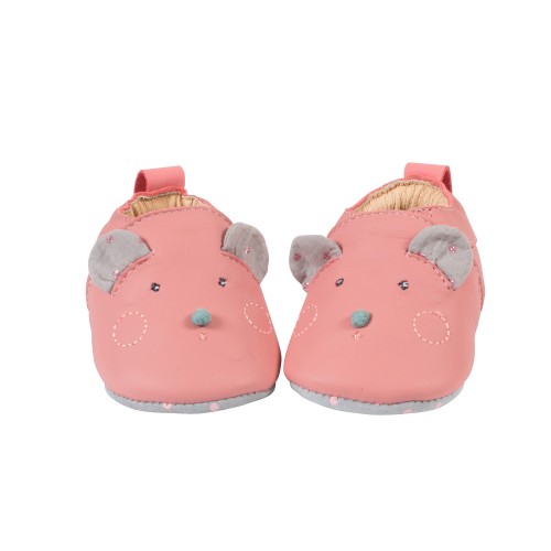 Chaussons cuir souris rose Les Jolis trop beaux 0/6 m