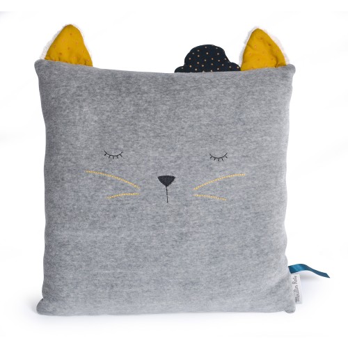 Coussin chat gris clair Les Moustaches