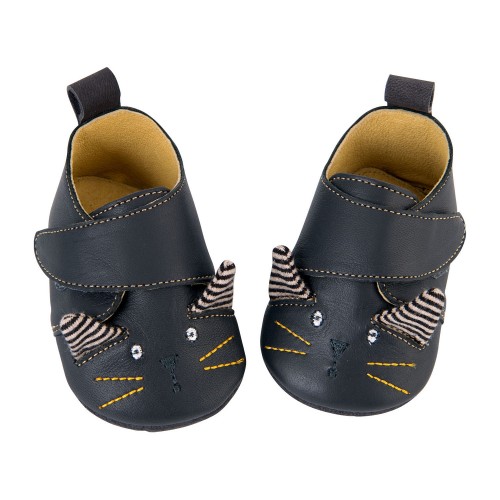 Chaussons cuir noir Les Moustaches 0/6 mois