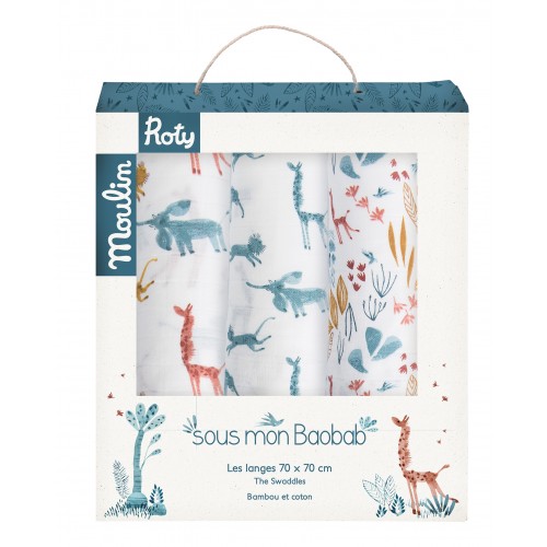 Set de 3 langes imprimés Sous mon baobab