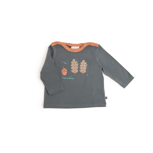 ERIC Tee-shirt 12m jersey gris motif feuilles Pomme des bois