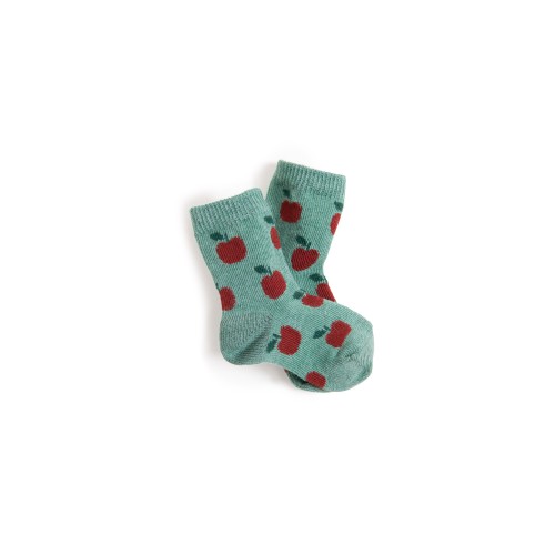 EMERAUDE Chaussettes 0/6m vertes motif pommes rouges Pomme des bois
