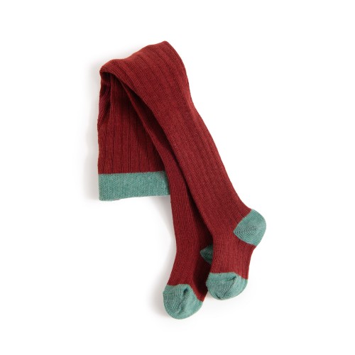 ERZA Collants 0/6m tricot côtes bordeaux Pomme des bois
