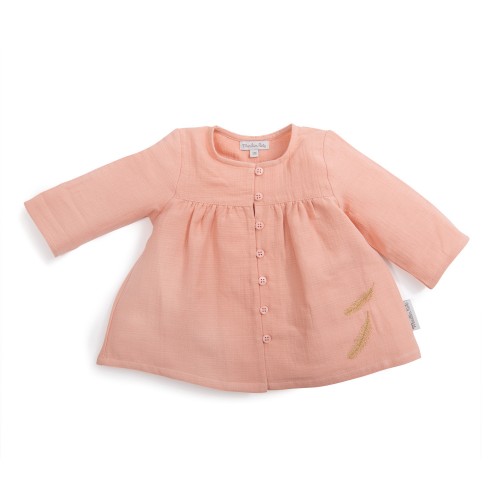 ZOE 23m Blouse lange pêche brodée plume or Le Voyage d'Olga