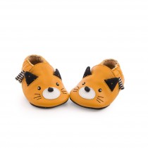 Chaussons cuir chat moutarde Les moustaches 6/12 mois