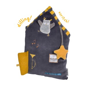 Coussin d'activités maison grise Les Moustaches